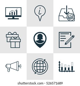 Set Of 9 Universal Editable Icons. Can Be Used For Web, Mobile And App Design. Includes Elements Such As Paid Download, Present, World And More.