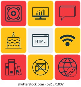 Set Of 9 Universal Editable Icons. Can Be Used For Web, Mobile And App Design. Includes Elements Such As Conference, Connectivity, Wireless And More.