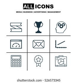 Set Of 9 Universal Editable Icons. Can Be Used For Web, Mobile And App Design. Includes Elements Such As Brain Process, Blank Ribbon, Savings And More.