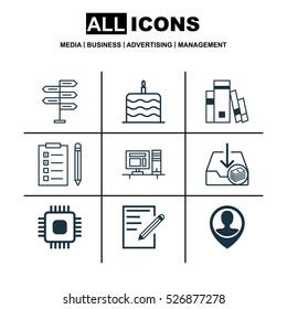 Set Of 9 Universal Editable Icons. Can Be Used For Web, Mobile And App Design. Includes Elements Such As Reminder, Paper, Employee Location And More.