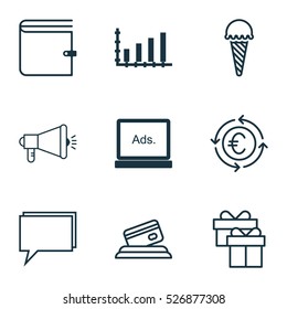 Set Of 9 Universal Editable Icons. Can Be Used For Web, Mobile And App Design. Includes Elements Such As Present, Dynamics, Frozen Food And More.