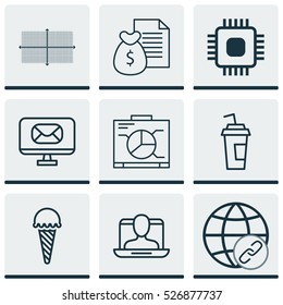 Set Of 9 Universal Editable Icons. Can Be Used For Web, Mobile And App Design. Includes Elements Such As Social Profile, Connectivity, Report And More.