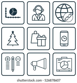 Set Of 9 Universal Editable Icons. Can Be Used For Web, Mobile And App Design. Includes Elements Such As Call Duration, Connectivity, Announcement And More.