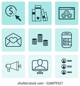 Set Of 9 Universal Editable Icons. Can Be Used For Web, Mobile And App Design. Includes Elements Such As Job Applicants, Library, Media Campaign And More.