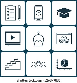 Set Of 9 Universal Editable Icons. Can Be Used For Web, Mobile And App Design. Includes Elements Such As Video Player, Growth, Call Duration And More.