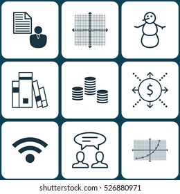 Set Of 9 Universal Editable Icons. Can Be Used For Web, Mobile And App Design. Includes Elements Such As Winter, Money, Graphical Grid And More.