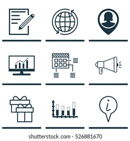 Set Of 9 Universal Editable Icons. Can Be Used For Web, Mobile And App Design. Includes Elements Such As Schedule, World, Info Pointer And More.