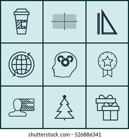 Set Of 9 Universal Editable Icons. Can Be Used For Web, Mobile And App Design. Includes Elements Such As Takeaway Coffee, Measurement, Present And More.