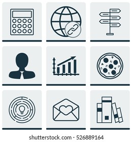 Set Of 9 Universal Editable Icons. Can Be Used For Web, Mobile And App Design. Includes Elements Such As Library, Opportunity, Greeting Email And More.