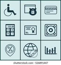 Set Of 9 Universal Editable Icons. Can Be Used For Web, Mobile And App Design. Includes Elements Such As Discount Location, Accessibility, Bank Card And More.