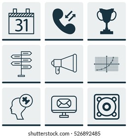 Set Of 9 Universal Editable Icons. Can Be Used For Web, Mobile And App Design. Includes Elements Such As Opportunity, Announcement, Email And More.