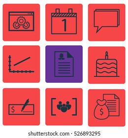 Set Of 9 Universal Editable Icons. Can Be Used For Web, Mobile And App Design. Includes Elements Such As Conference, Female Application, Agenda And More.