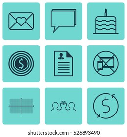 Set Of 9 Universal Editable Icons. Can Be Used For Web, Mobile And App Design. Includes Elements Such As Square Diagram, Forbidden Mobile, Curriculum Vitae And More.