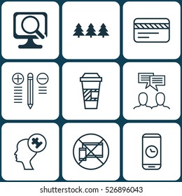 Set Of 9 Universal Editable Icons. Can Be Used For Web, Mobile And App Design. Includes Elements Such As Holiday Ornament, Human Mind, Decision Making And More.