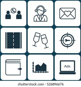 Set Of 9 Universal Editable Icons. Can Be Used For Web, Mobile And App Design. Includes Elements Such As Phone Conference, Sequence Graphics, Digital Media And More.