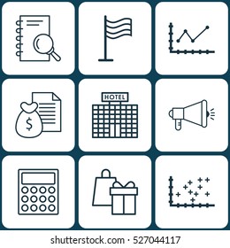 Set Of 9 Universal Editable Icons. Can Be Used For Web, Mobile And App Design. Includes Elements Such As Changes Graph, Plot Diagram, Pin And More.