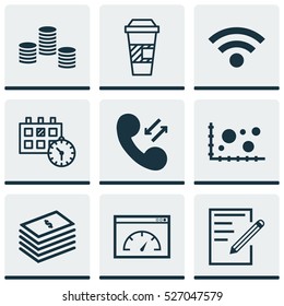 Set Of 9 Universal Editable Icons. Can Be Used For Web, Mobile And App Design. Includes Elements Such As Takeaway Coffee, Loading Speed, Paper And More.