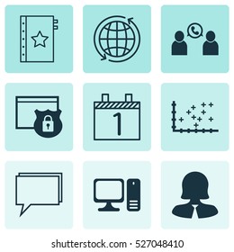 Set Of 9 Universal Editable Icons. Can Be Used For Web, Mobile And App Design. Includes Elements Such As Business Woman, Security, Agenda And More.