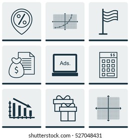 Set Of 9 Universal Editable Icons. Can Be Used For Web, Mobile And App Design. Includes Elements Such As Pin, Digital Media, Fail Graph And More.