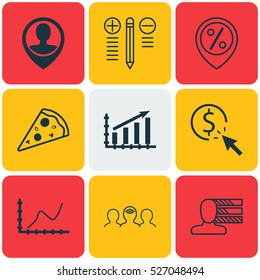 Set Of 9 Universal Editable Icons. Can Be Used For Web, Mobile And App Design. Includes Elements Such As Sliced Pizza, Coaching, Personal Skills And More.