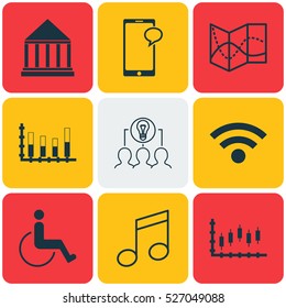 Set Of 9 Universal Editable Icons. Can Be Used For Web, Mobile And App Design. Includes Elements Such As Collaborative Solution, Road Map, Education Center And More.