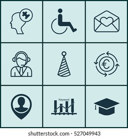 Set Of 9 Universal Editable Icons. Can Be Used For Web, Mobile And App Design. Includes Elements Such As Accessibility, Greeting Email, Human Mind And More.
