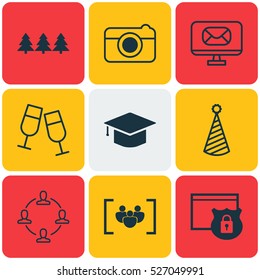 Set Of 9 Universal Editable Icons. Can Be Used For Web, Mobile And App Design. Includes Elements Such As Security, Email, Street And More.