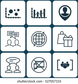 Set Of 9 Universal Editable Icons. Can Be Used For Web, Mobile And App Design. Includes Elements Such As Raise Diagram, World, Dialogue And More.