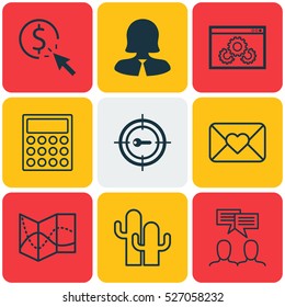 Set Of 9 Universal Editable Icons. Can Be Used For Web, Mobile And App Design. Includes Elements Such As Discussion, Business Woman, PPC And More.