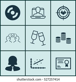 Set Of 9 Universal Editable Icons. Can Be Used For Web, Mobile And App Design. Includes Elements Such As Money, Business Woman, Focus Group And More.