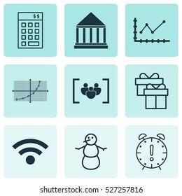 Set Of 9 Universal Editable Icons. Can Be Used For Web, Mobile And App Design. Includes Elements Such As Wireless, Time Management, Education Center And More.