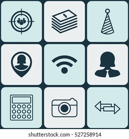 Set Of 9 Universal Editable Icons. Can Be Used For Web, Mobile And App Design. Includes Elements Such As Birthday Hat, Crossroad, Street And More.