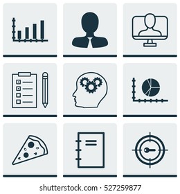 Conjunto De 9 Ícones Editáveis Universais. Pode Ser Usado Para Design De Web, Celular E Aplicativo. Inclui Elementos Como Dinâmica, Marketing Por Palavras-Chave, Lembrete E Muito Mais.