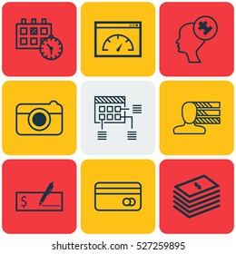Set Of 9 Universal Editable Icons. Can Be Used For Web, Mobile And App Design. Includes Elements Such As Loading Speed, Schedule, Appointment And More.