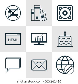 Set Of 9 Universal Editable Icons. Can Be Used For Web, Mobile And App Design. Includes Elements Such As Forbidden Mobile, Celebration Cake, Connectivity And More.