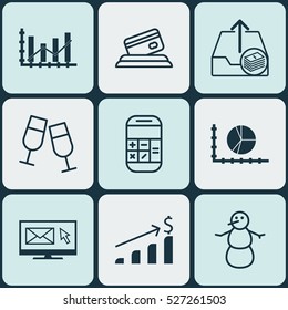 Set Of 9 Universal Editable Icons. Can Be Used For Web, Mobile And App Design. Includes Elements Such As Winter, Champagne Glasses, Calculation And More.
