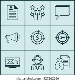 Set Of 9 Universal Editable Icons. Can Be Used For Web, Mobile And App Design. Includes Elements Such As Report, Operator, Curriculum Vitae And More.