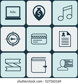 Set Of 9 Universal Editable Icons. Can Be Used For Web, Mobile And App Design. Includes Elements Such As Keyword Marketing, Personal Skills, Bank Card And More.