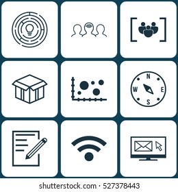 Set Of 9 Universal Editable Icons. Can Be Used For Web, Mobile And App Design. Includes Elements Such As Paper, Wireless, Newsletter And More.