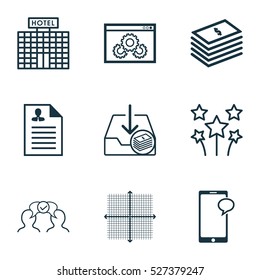 Set Of 9 Universal Editable Icons. Can Be Used For Web, Mobile And App Design. Includes Elements Such As Paid Download, Messaging, Graphical Grid And More.
