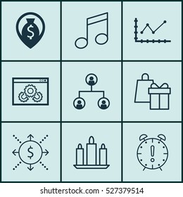 Set Of 9 Universal Editable Icons. Can Be Used For Web, Mobile And App Design. Includes Elements Such As Website Performance, Tree Structure, Crotchets And More.