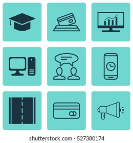 Set Of 9 Universal Editable Icons. Can Be Used For Web, Mobile And App Design. Includes Elements Such As Plastic Card, Credit Card, Graduation And More.