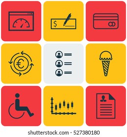Set Of 9 Universal Editable Icons. Can Be Used For Web, Mobile And App Design. Includes Elements Such As Plastic Card, Curriculum Vitae, Job Applicants And More.