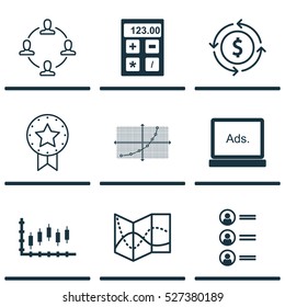Set Of 9 Universal Editable Icons. Can Be Used For Web, Mobile And App Design. Includes Elements Such As Financial, Money Recycle, Line Grid And More.