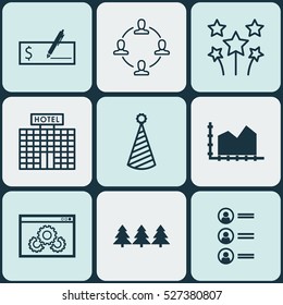 Set Of 9 Universal Editable Icons. Can Be Used For Web, Mobile And App Design. Includes Elements Such As Bank Payment, Birthday Hat, Job Applicants And More.