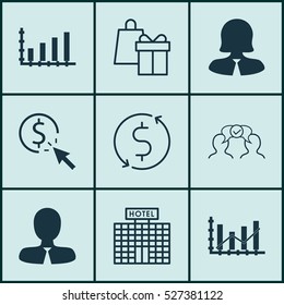 Set Of 9 Universal Editable Icons. Can Be Used For Web, Mobile And App Design. Includes Elements Such As Shopping, Dynamics, Money Trasnfer And More.