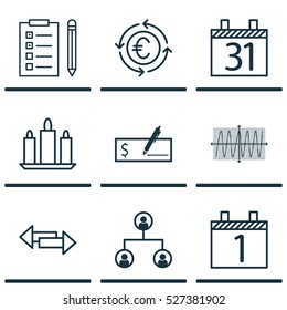 Set Of 9 Universal Editable Icons. Can Be Used For Web, Mobile And App Design. Includes Elements Such As Currency Recycle, Cosinus Diagram, Crossroad And More.