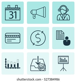 Set Of 9 Universal Editable Icons. Can Be Used For Web, Mobile And App Design. Includes Elements Such As Money Trasnfer, Paid Download, Operator And More.