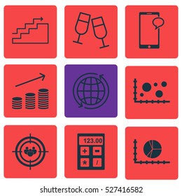 Set Of 9 Universal Editable Icons. Can Be Used For Web, Mobile And App Design. Includes Elements Such As Focus Group, Coins Growth, Comparison And More.