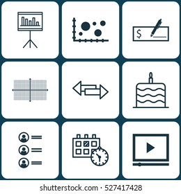 Set Of 9 Universal Editable Icons. Can Be Used For Web, Mobile And App Design. Includes Elements Such As Comparison, Crossroad, Video Player And More.